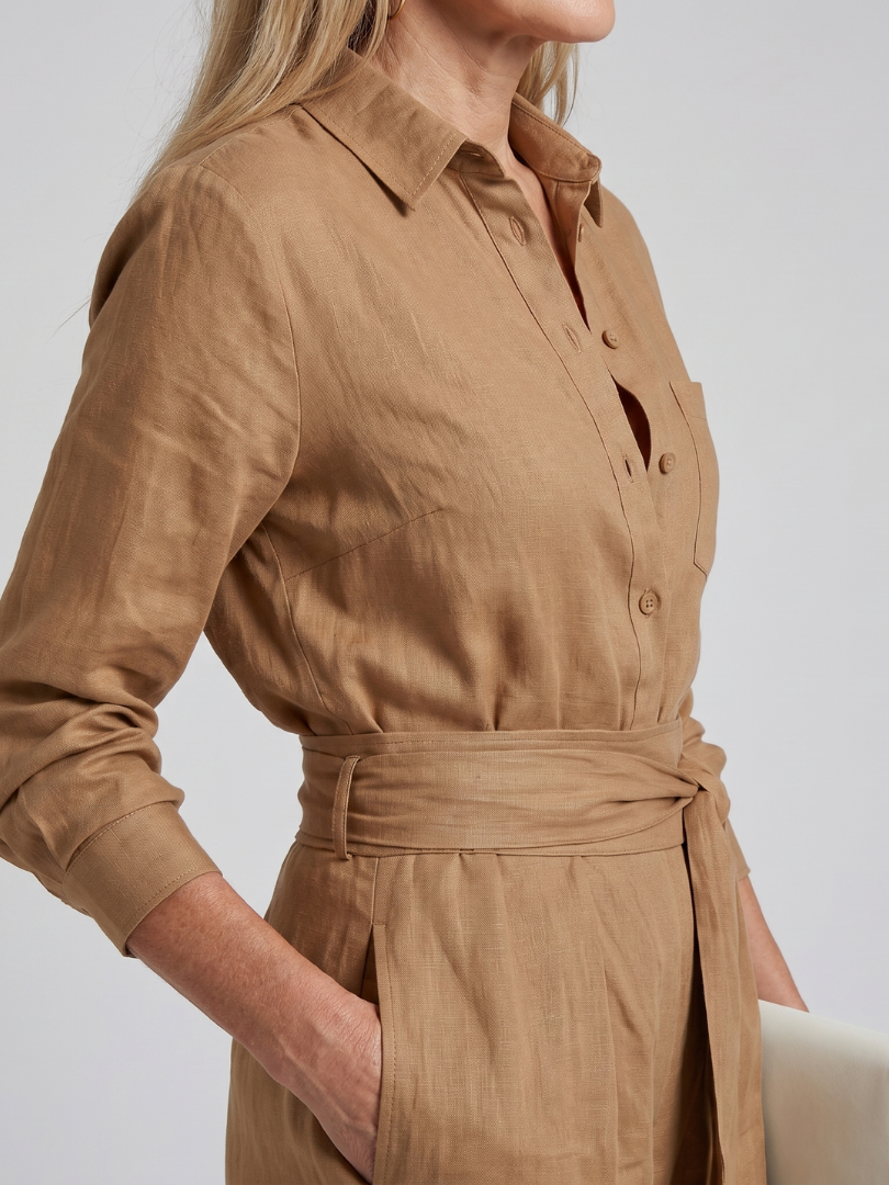 Women's Button-Front Wide-Leg Jumpsuit | Elegant Long-Sleeve Utility Jumpsuit