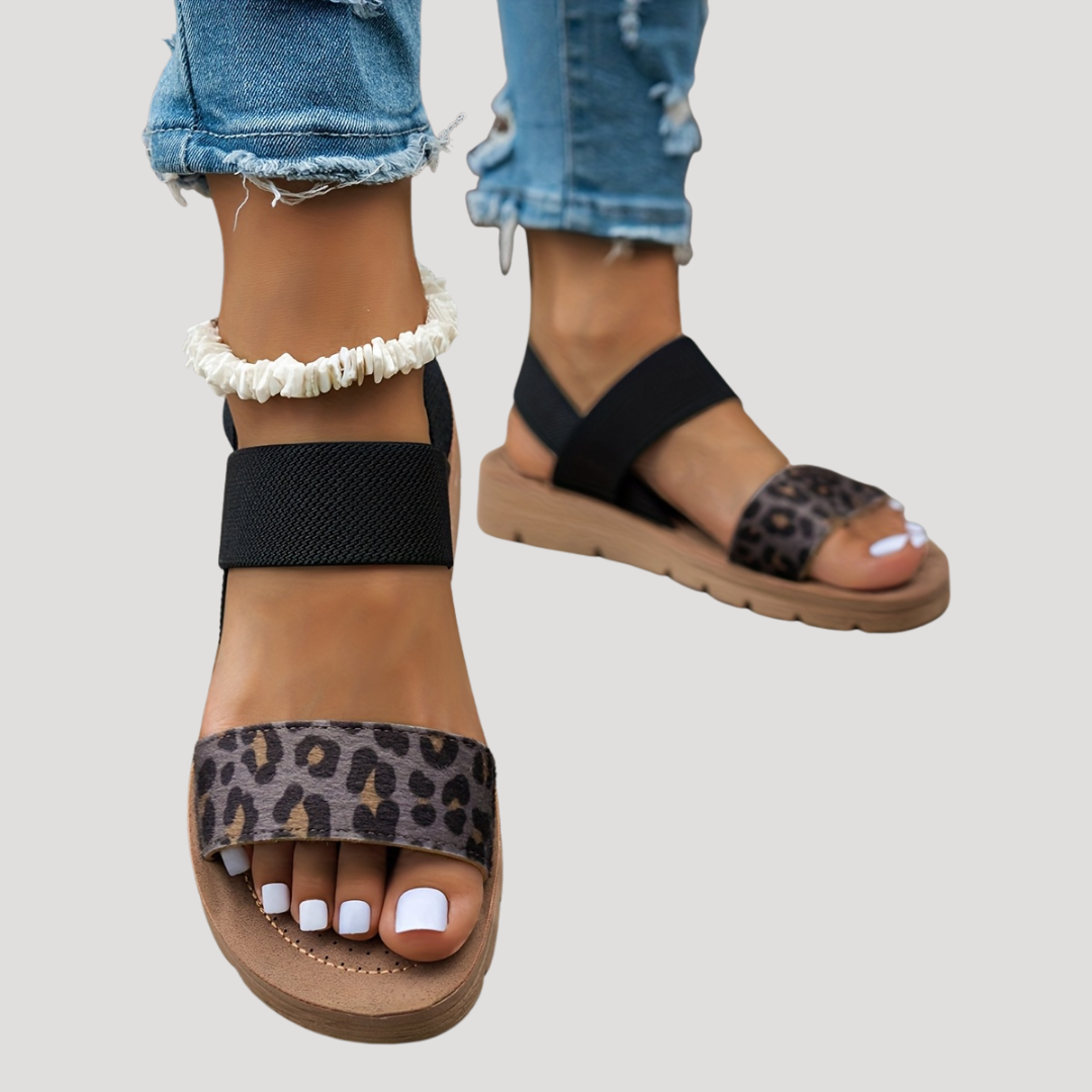 Women's Leopard Print Sandals | Comfortable Crossover Strap Flat Sandals