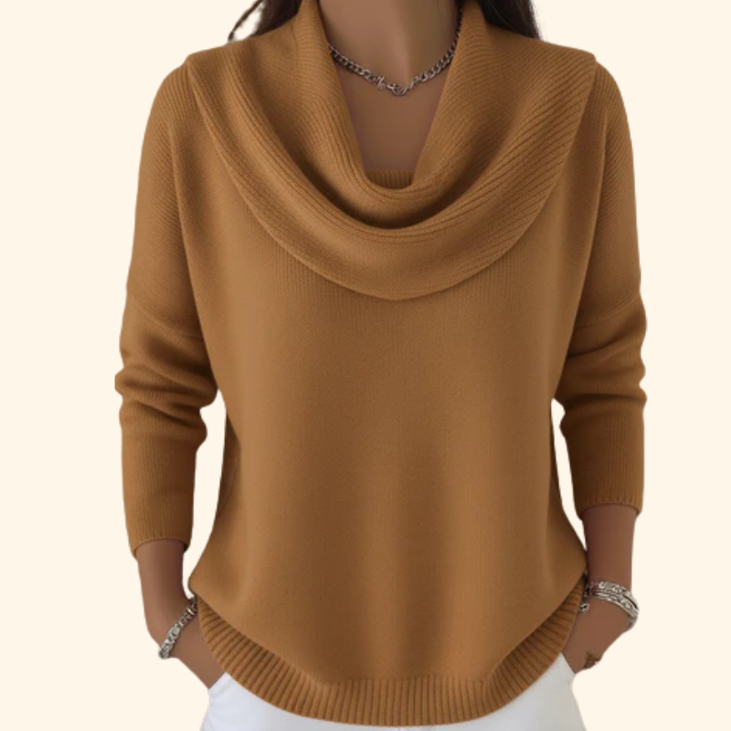 Women's Draped-Neck Knit Sweater | Elegant Refined Pullover