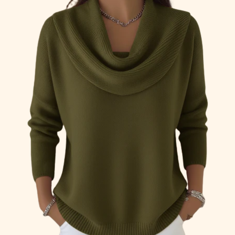 Women's Draped-Neck Knit Sweater | Elegant Refined Pullover