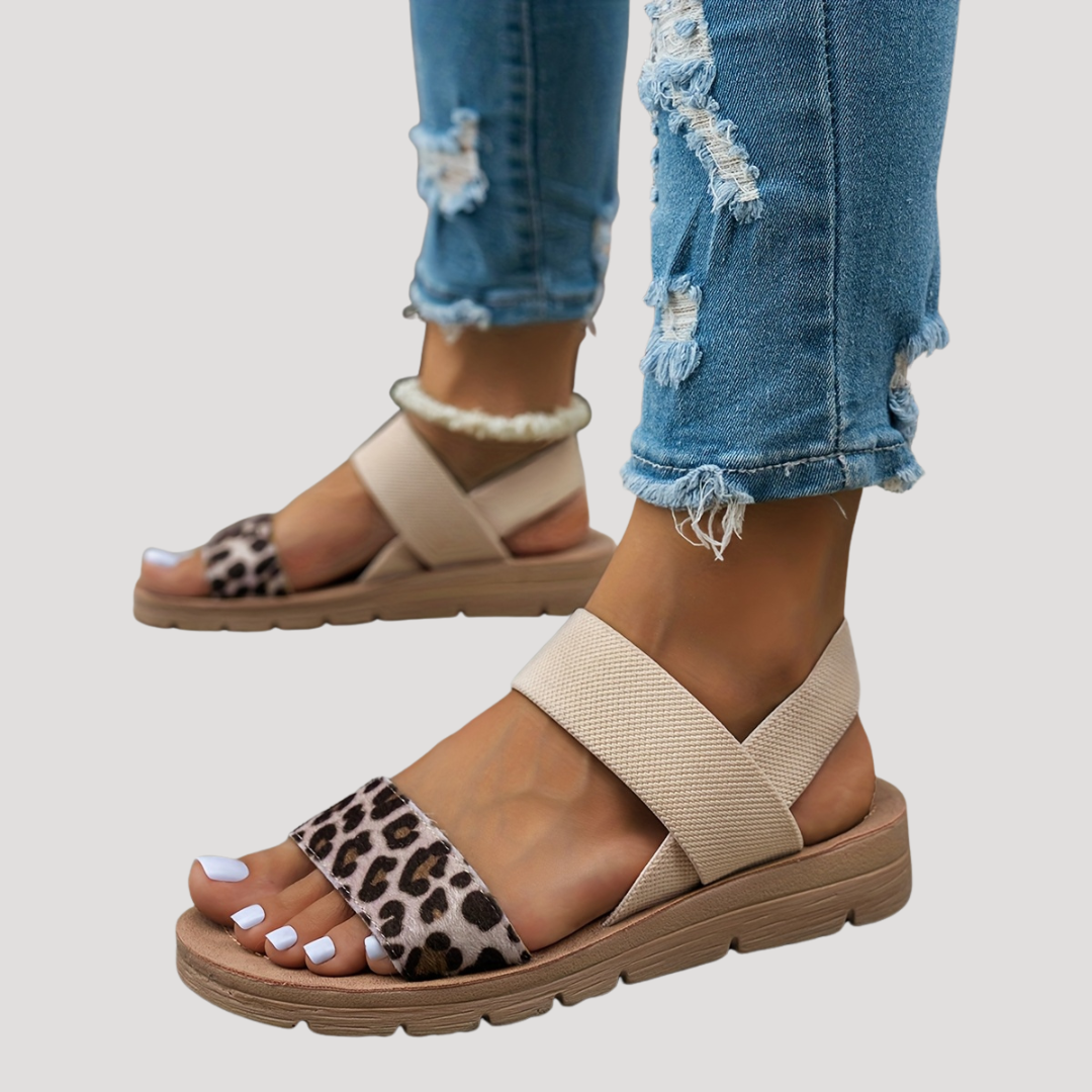 Women's Leopard Print Sandals | Comfortable Crossover Strap Flat Sandals