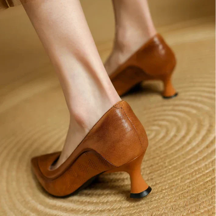 Women's Pointed Toe Kitten Heel Pumps | Slip On Mid Heel Shoes