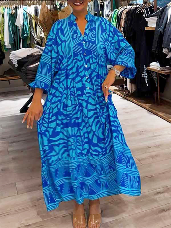 Women's Flowing V-Neck Maxi Dress | Loose Fit Summer Vacation Dress