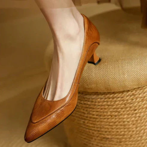 Women's Pointed Toe Kitten Heel Pumps | Slip On Mid Heel Shoes