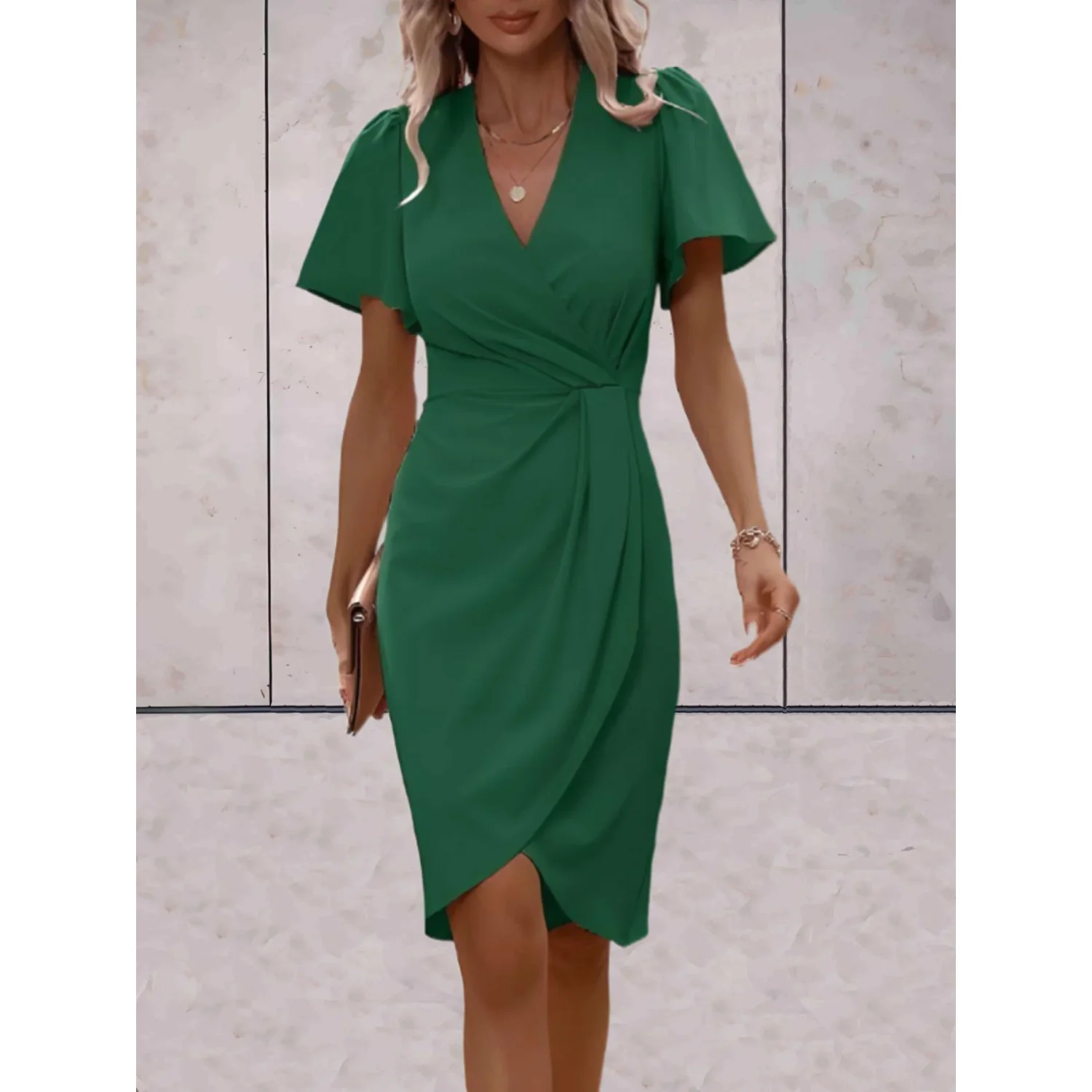 Wrap V-Neck Butterfly Sleeve Midi Dress