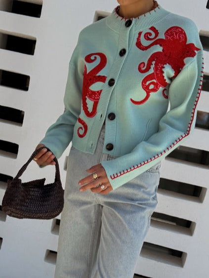 Cardigan | Playful Octopus Pattern Long Cardigan Sweater | Stylish Comfortable Layer