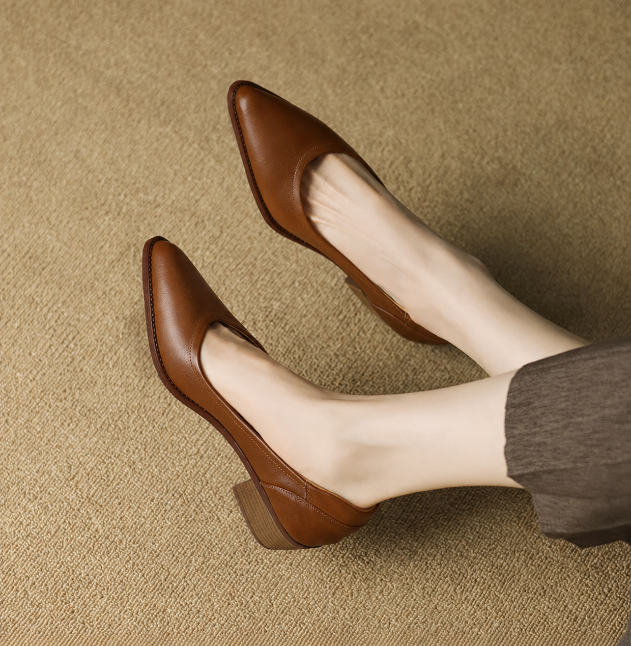 Women's Pointed Toe Block Heel Pumps | Slip On Mid Heel Shoes
