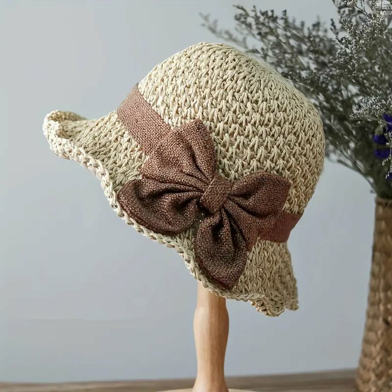 Women's Handcrafted Sun Hat | Elegant Wide-Brim Vintage Bow Sun Hat