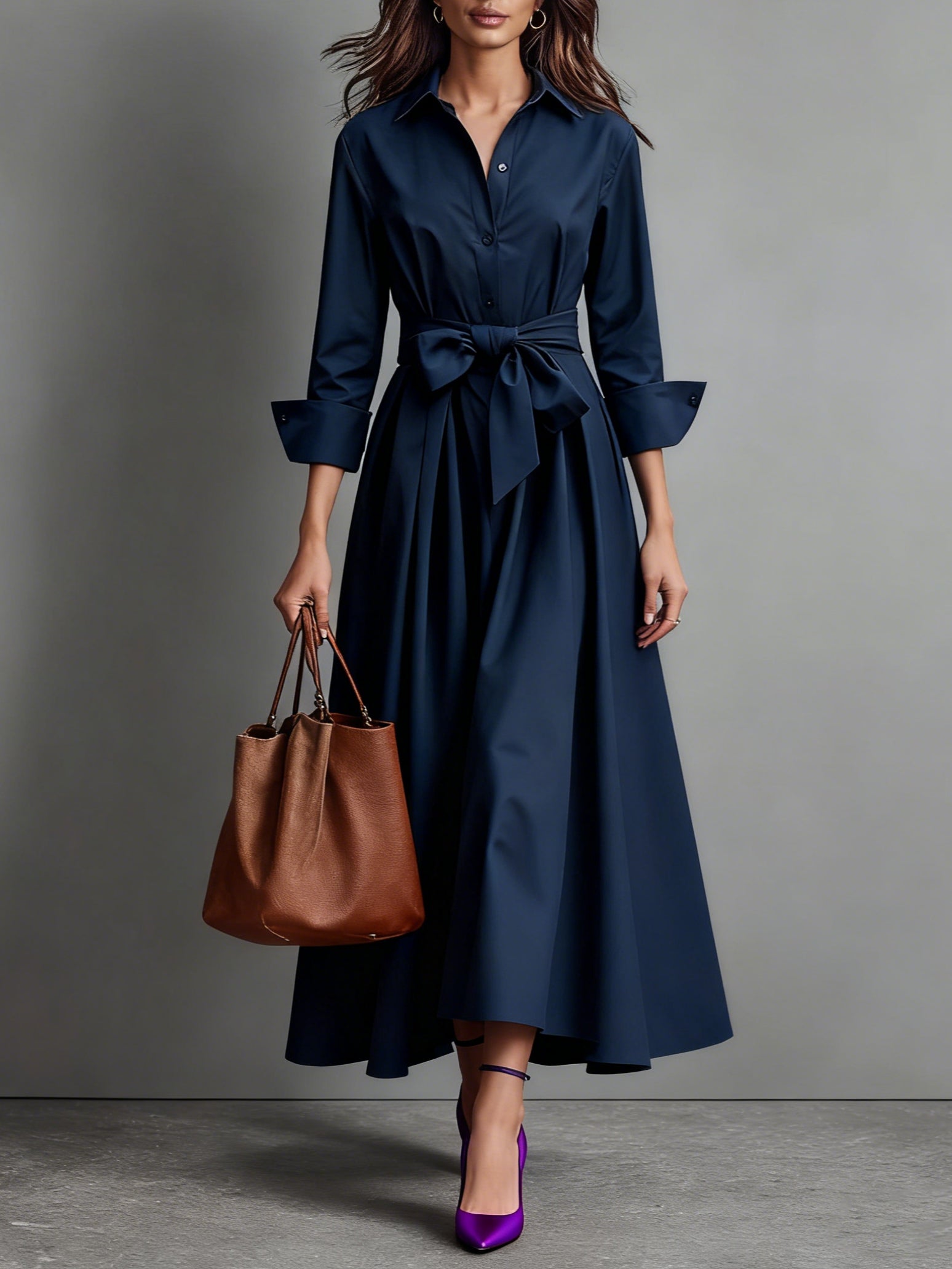 Dress | A-Line Midi Shirt Dress | Elegant | Comfortable