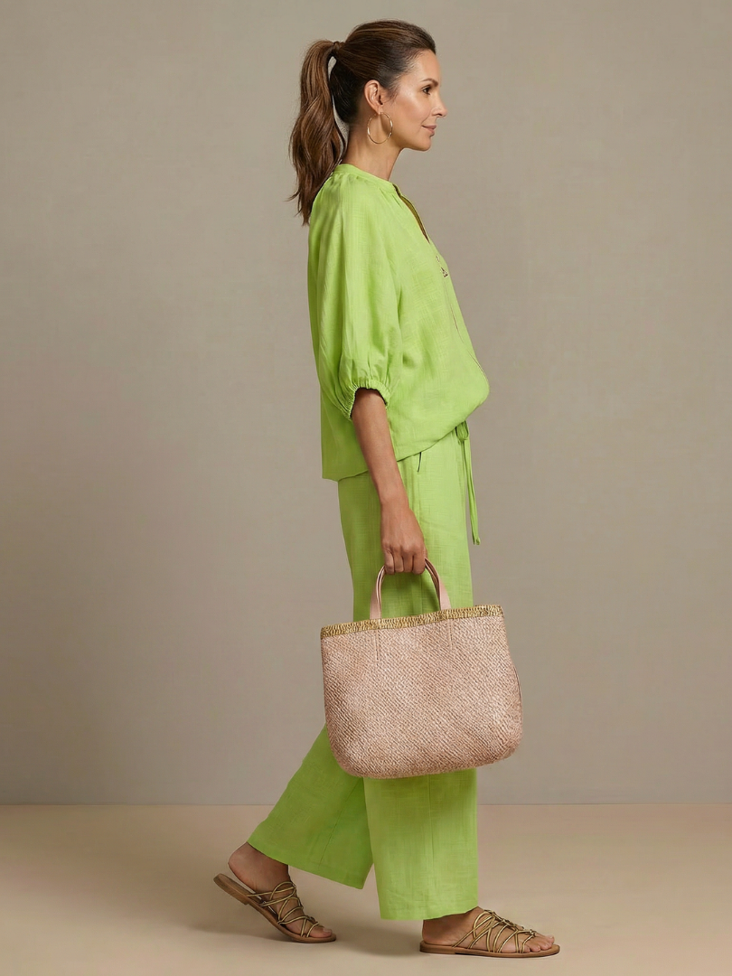 Elegant Twin Set | Puff Sleeve Blouse and Wide Leg Trousers | Chic and Comfortable