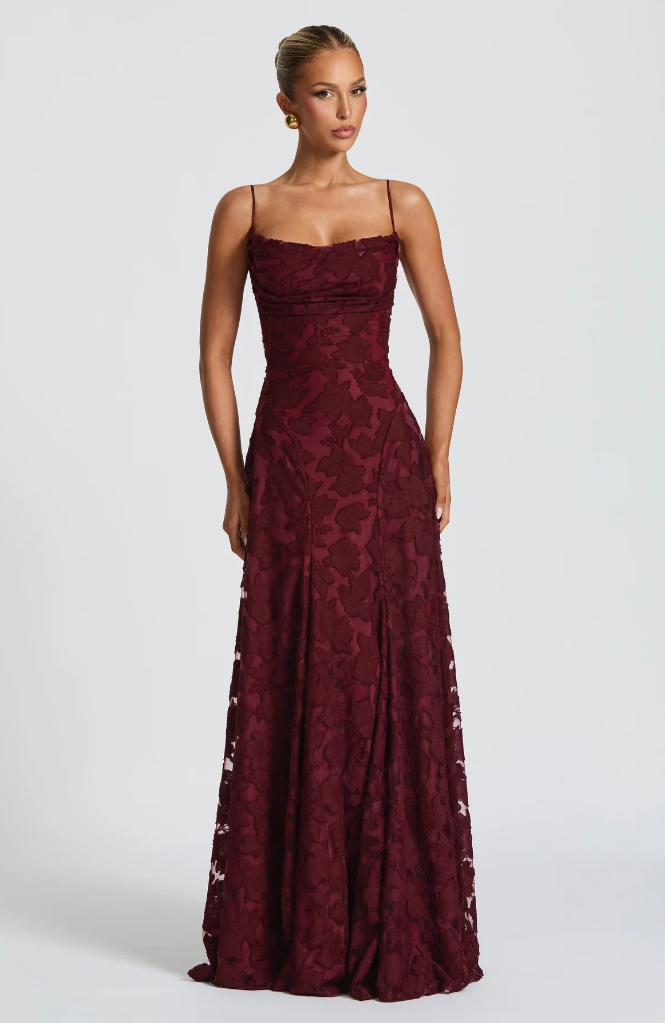 Women's Lace Column Maxi Dress | Elegant Figure-Hugging Evening Gown