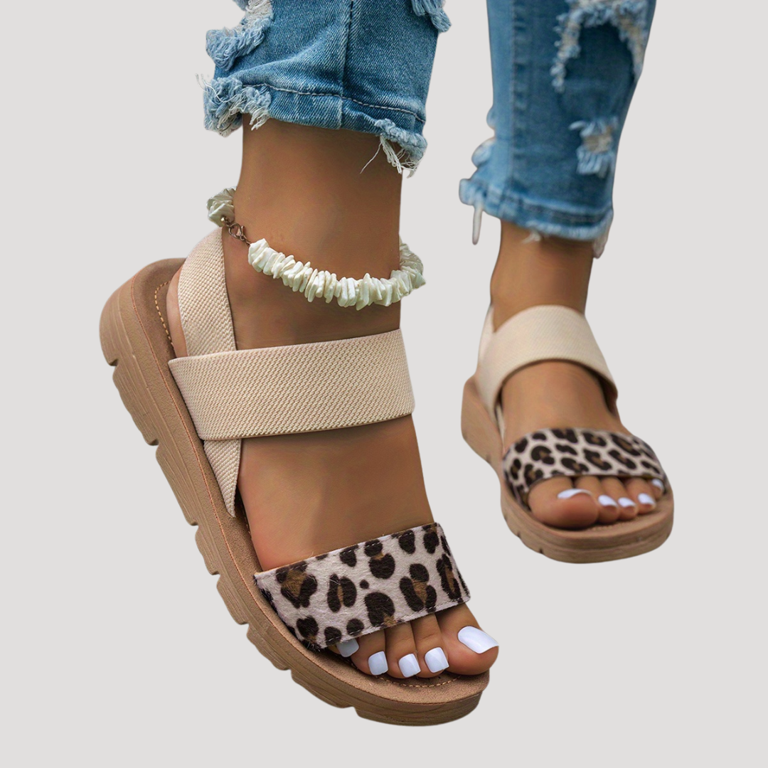 Women's Leopard Print Sandals | Comfortable Crossover Strap Flat Sandals