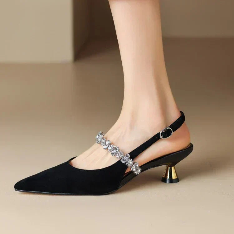 Women's Crystal Strap Slingback Heels | Pointed Toe Evening Pumps