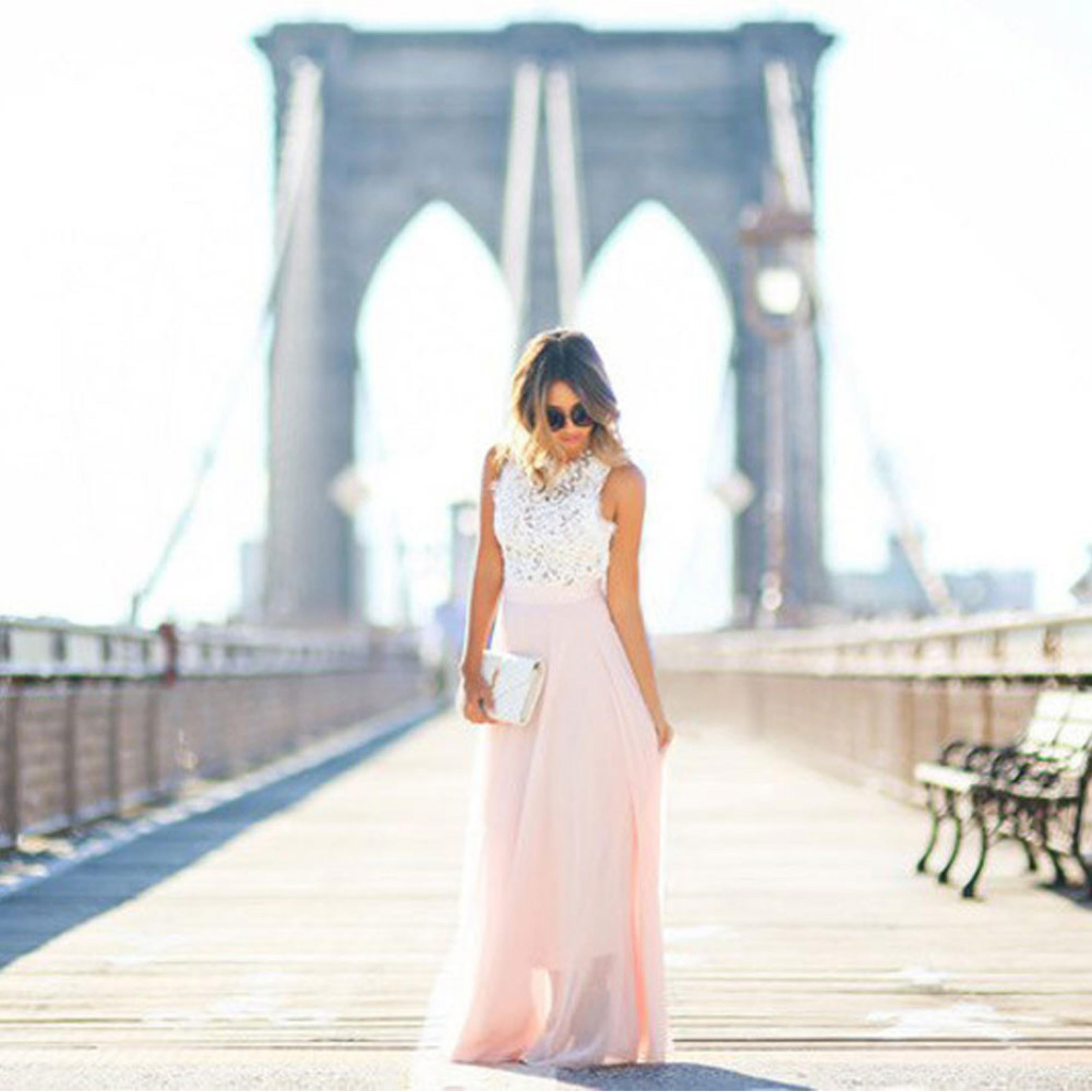 Maxi Dress | Elegant Sleeveless Long Dress with Lace Detail