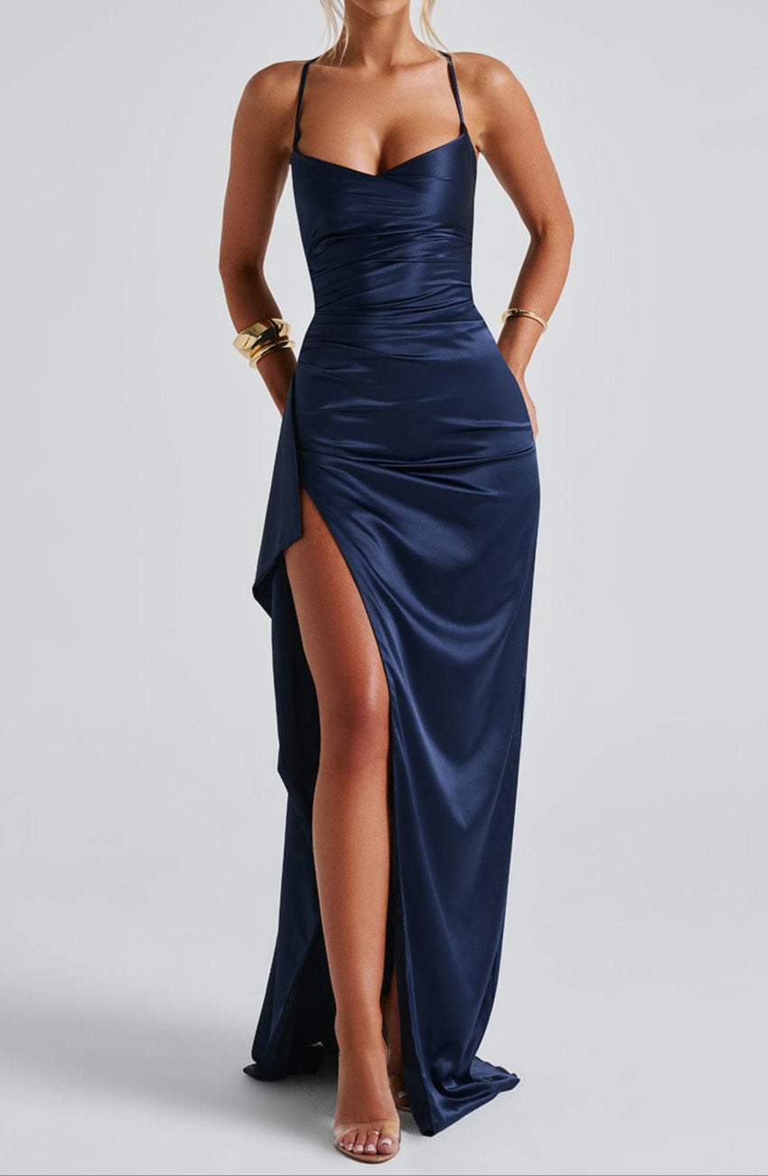 Maxi Dress | Elegant V-Neck Spaghetti Strap Long Summer Gown with High Side Slit