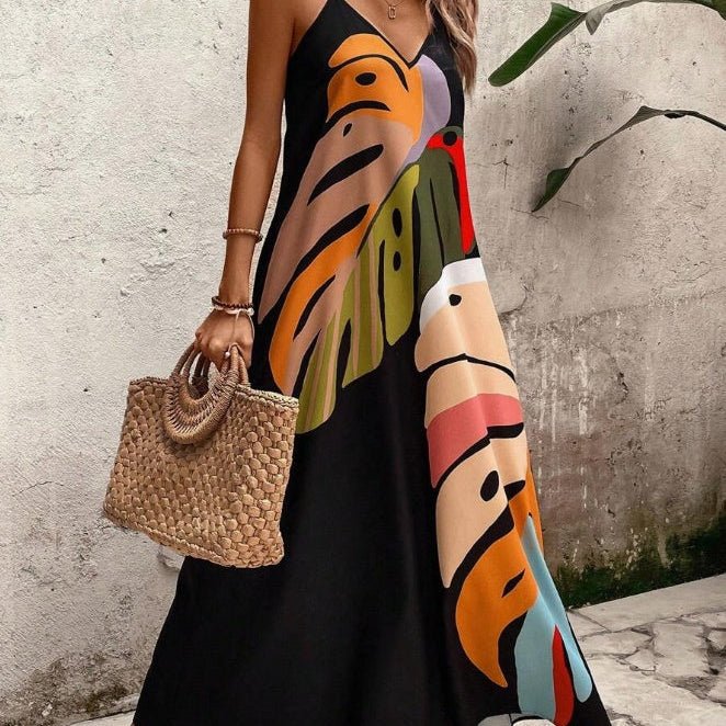 Maxi Dress | Tropical Leaf Print | Flattering Long Summer Dress | Effortless and Comfortable