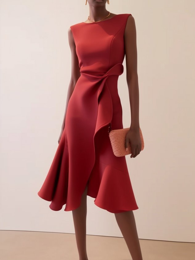 Midi Dress | Asymmetrical Draped Summer Dress | Elegant Sophisticated Design