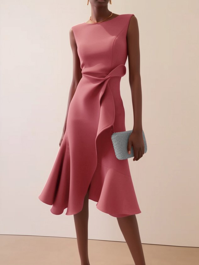 Midi Dress | Asymmetrical Draped Summer Dress | Elegant Sophisticated Design