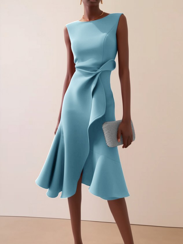 Midi Dress | Asymmetrical Draped Summer Dress | Elegant Sophisticated Design