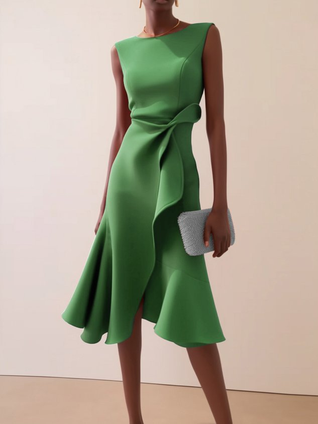 Midi Dress | Asymmetrical Draped Summer Dress | Elegant Sophisticated Design