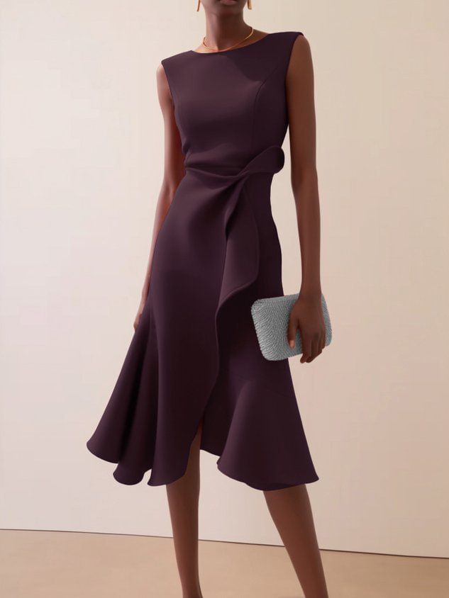 Midi Dress | Asymmetrical Draped Summer Dress | Elegant Sophisticated Design