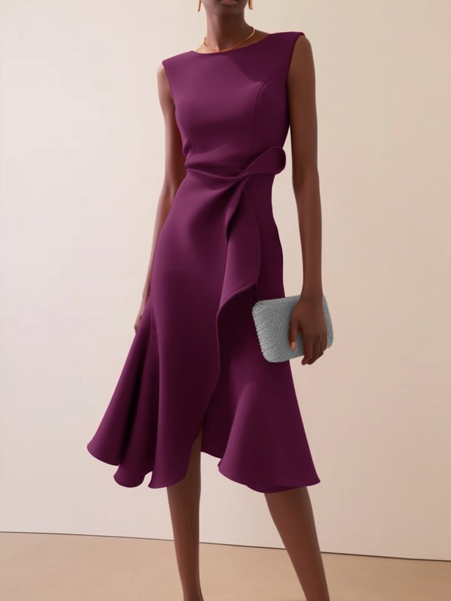 Midi Dress | Asymmetrical Draped Summer Dress | Elegant Sophisticated Design