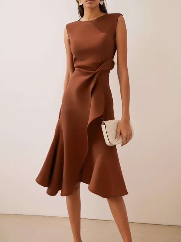 Midi Dress | Asymmetrical Draped Summer Dress | Elegant Sophisticated Design