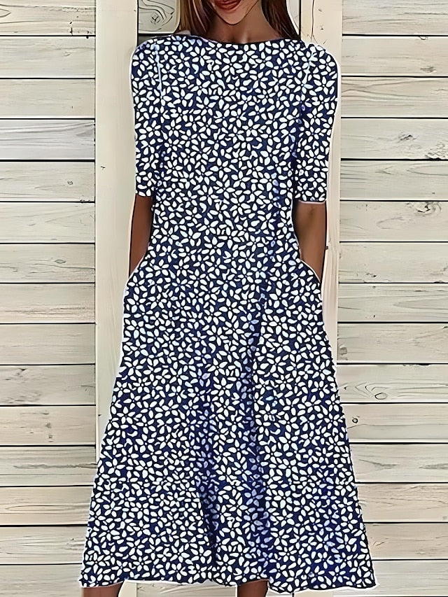 Midi Dress | Coastal Floral Summer Dress Elegant Comfortable