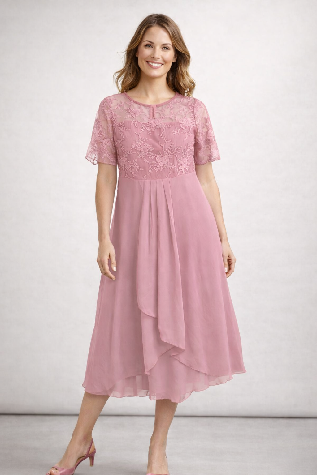 Midi Dress | Floral Midi Dress with Sleeves | Elegant Asymmetrical Design