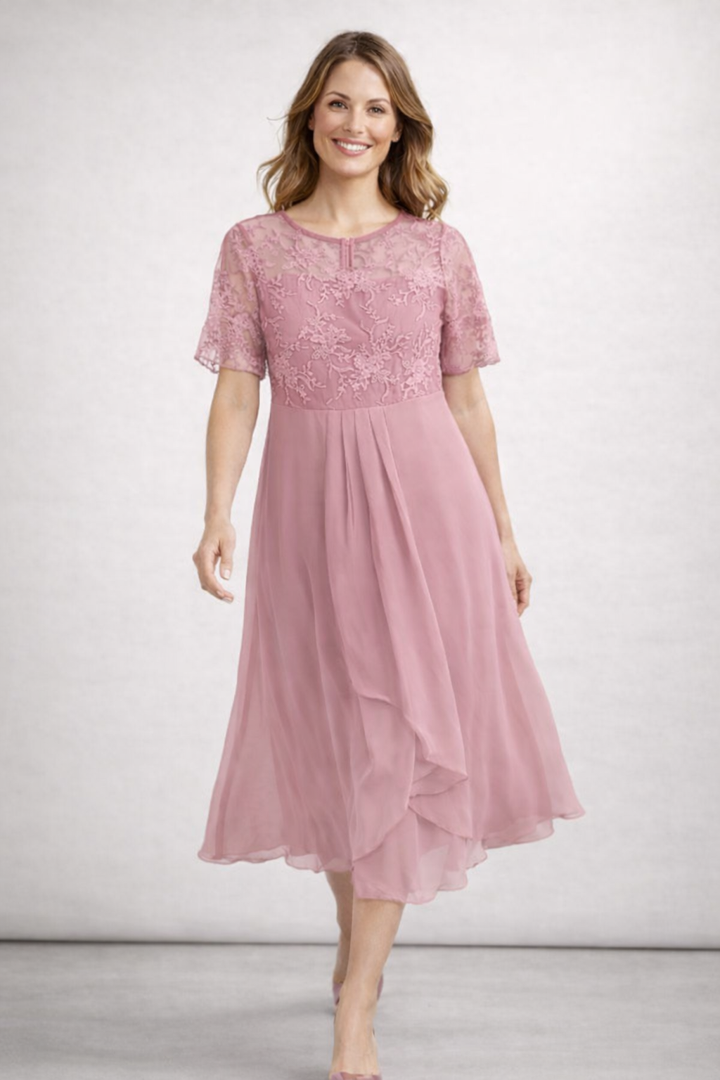 Midi Dress | Floral Midi Dress with Sleeves | Elegant Asymmetrical Design