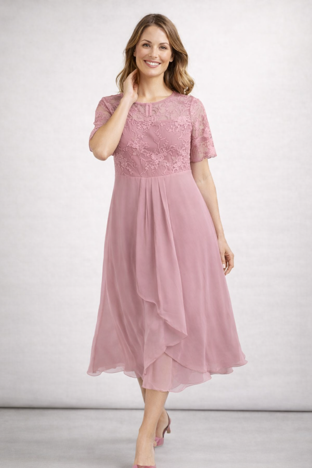 Midi Dress | Floral Midi Dress with Sleeves | Elegant Asymmetrical Design
