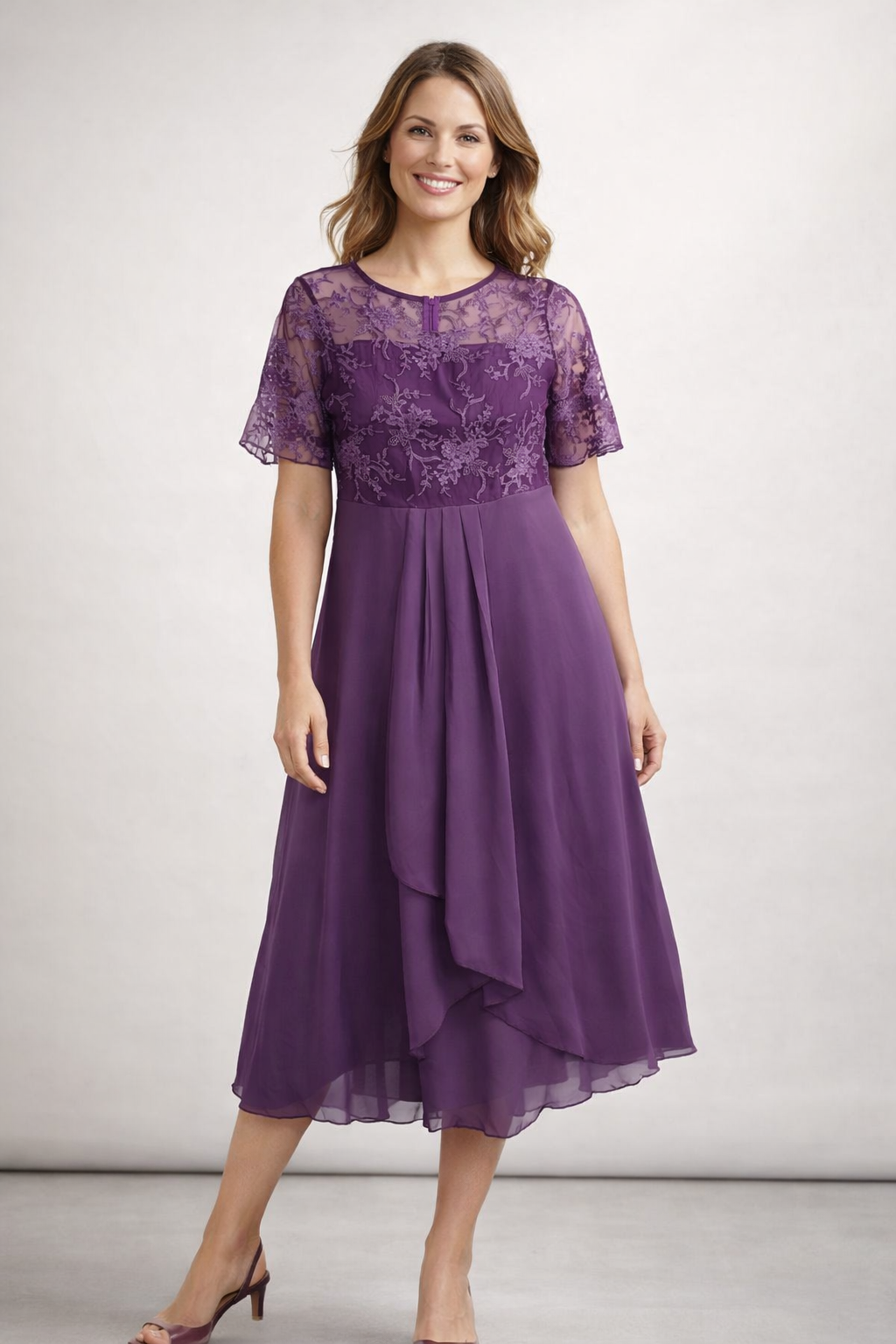 Midi Dress | Floral Midi Dress with Sleeves | Elegant Asymmetrical Design