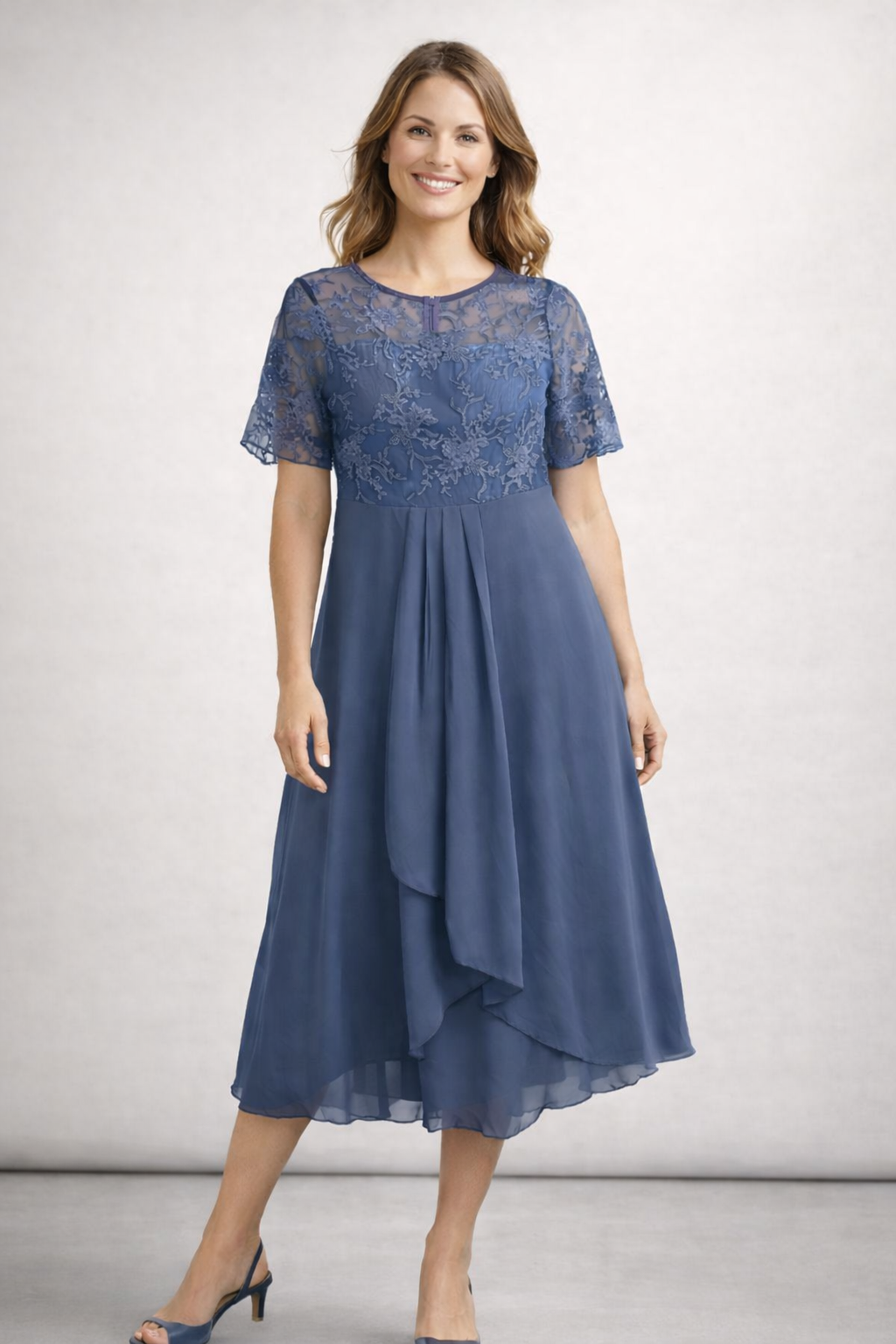 Midi Dress | Floral Midi Dress with Sleeves | Elegant Asymmetrical Design