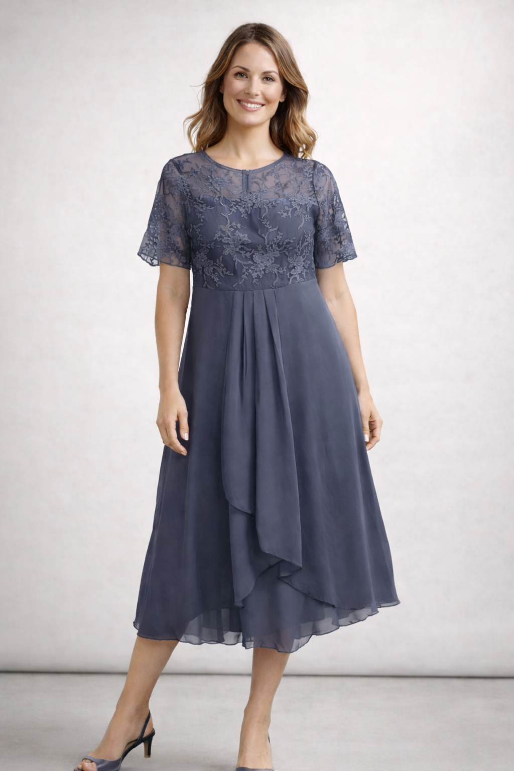 Midi Dress | Floral Midi Dress with Sleeves | Elegant Asymmetrical Design