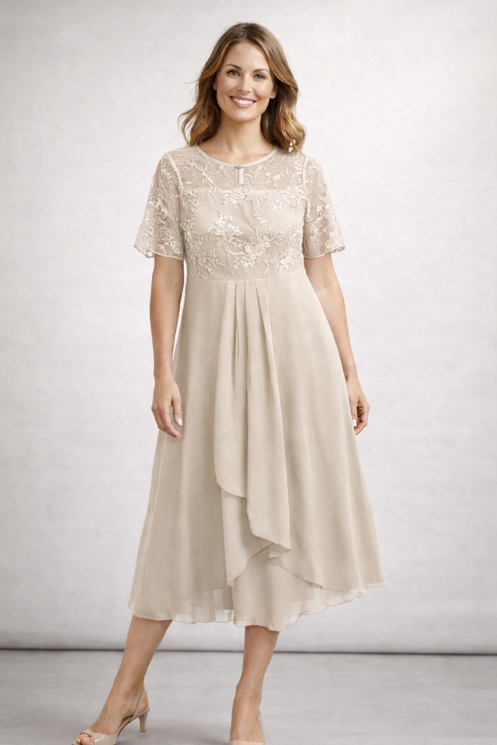 Midi Dress | Floral Midi Dress with Sleeves | Elegant Asymmetrical Design