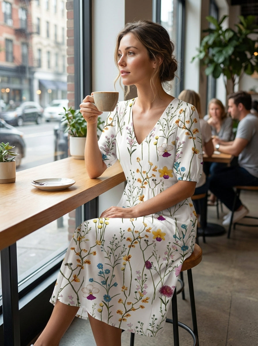 Midi Dress | Floral Pattern Summer Dress | Casual Comfortable Everyday Wear