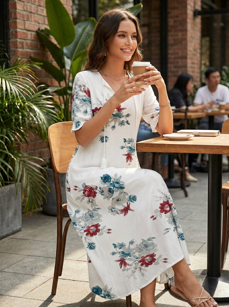 Midi Dress | Floral Pattern Summer Dress | Casual Comfortable Everyday Wear