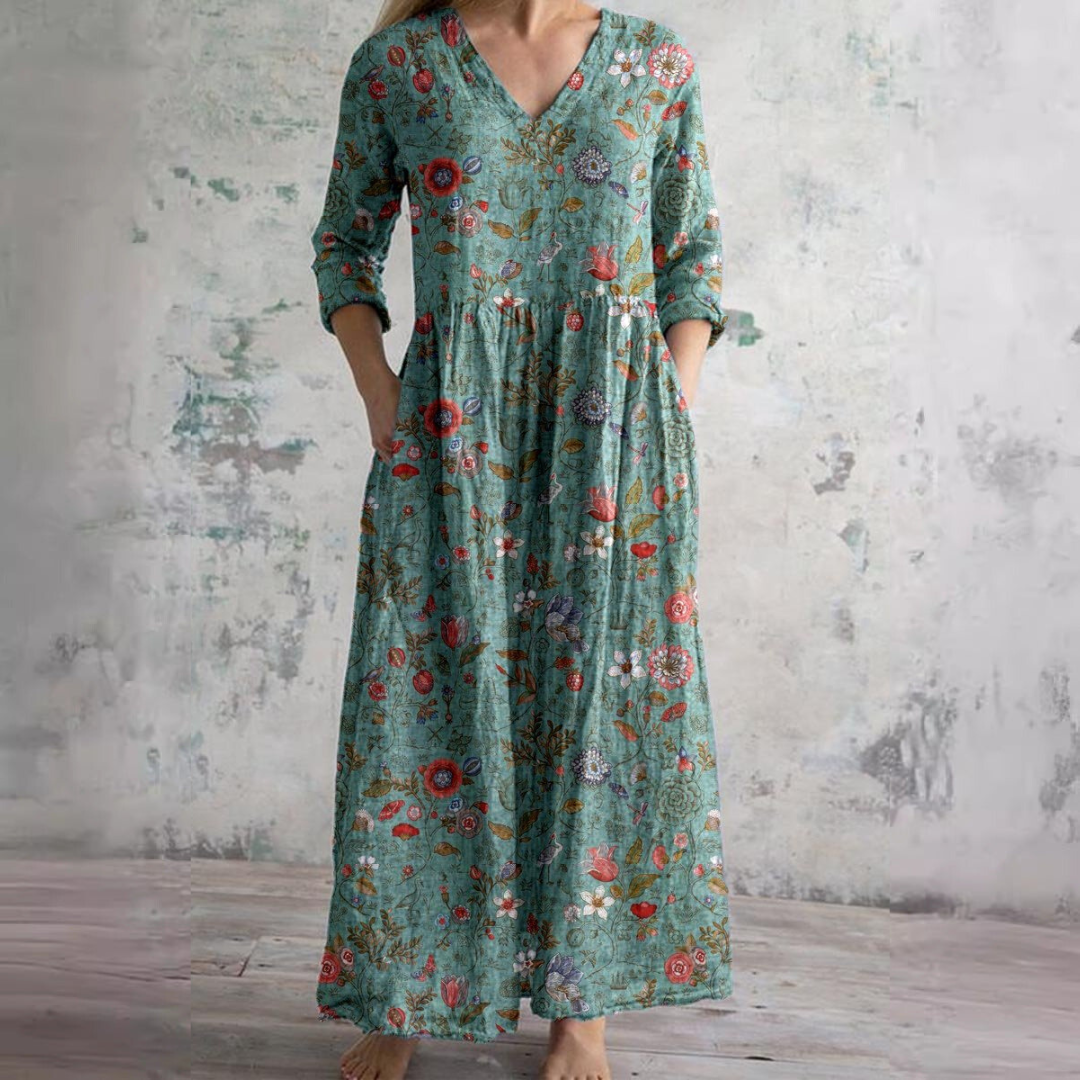 Women's Floral V-Neck Summer Dress | Lightweight Flowy Midi Dress