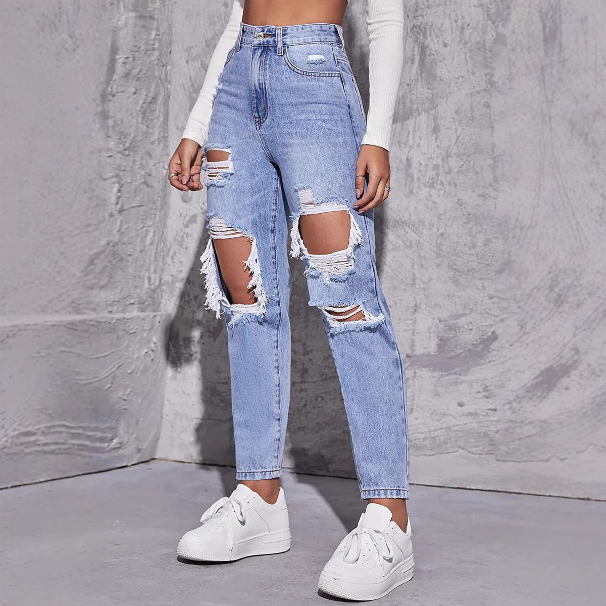 Ripped Jeans | Straight-Leg Casual Pants | Relaxed Urban Style