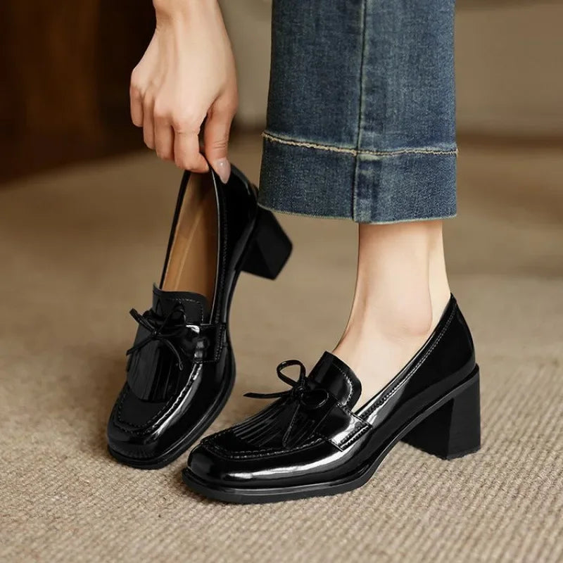 Women's Tassel Loafer Pumps | Round Toe Block Heel Loafers