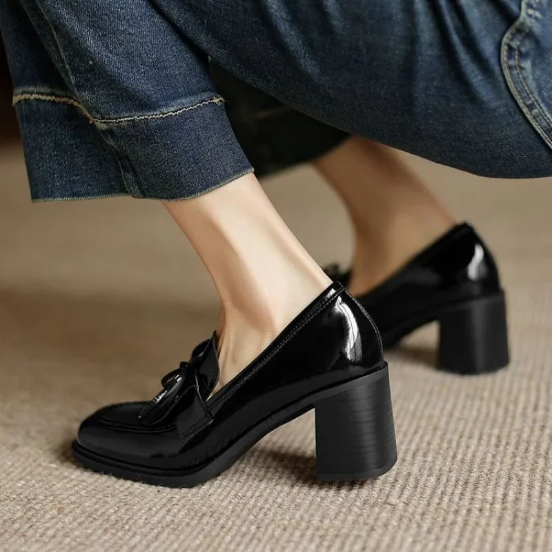 Women's Tassel Loafer Pumps | Round Toe Block Heel Loafers