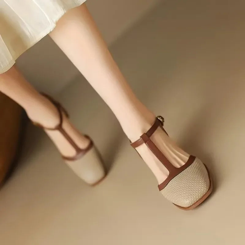 Women's T-Strap Block Heel Pumps | Square Toe Mid Heel Shoes
