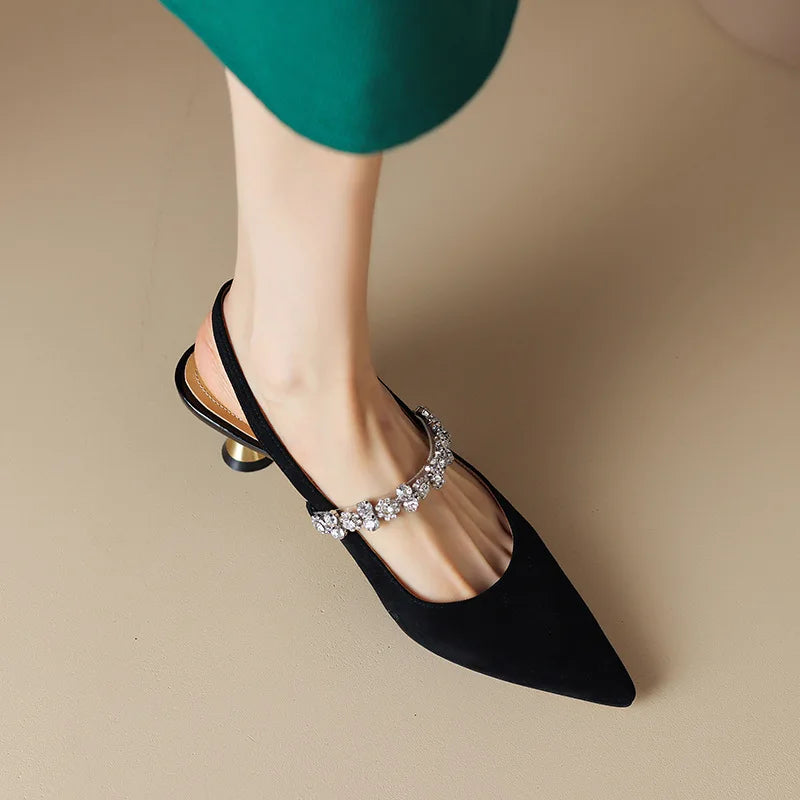 Women's Crystal Strap Slingback Heels | Pointed Toe Evening Pumps