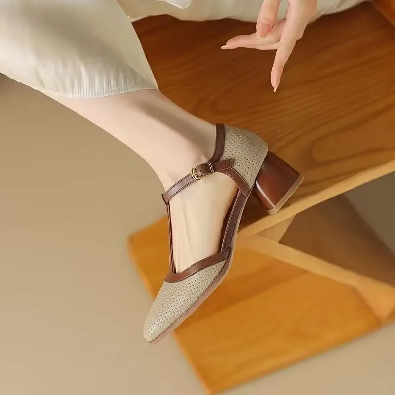 Women's T-Strap Block Heel Pumps | Square Toe Mid Heel Shoes