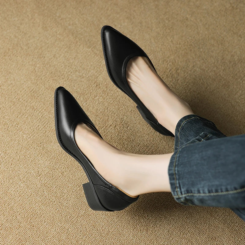 Women's Pointed Toe Block Heel Pumps | Slip On Mid Heel Shoes