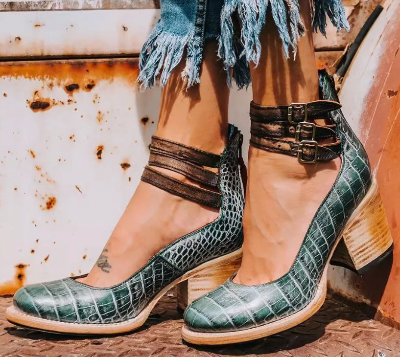 Sandals | Triple Ankle Strap Closed Toe Block Heel | Stylish Comfortable Footwear