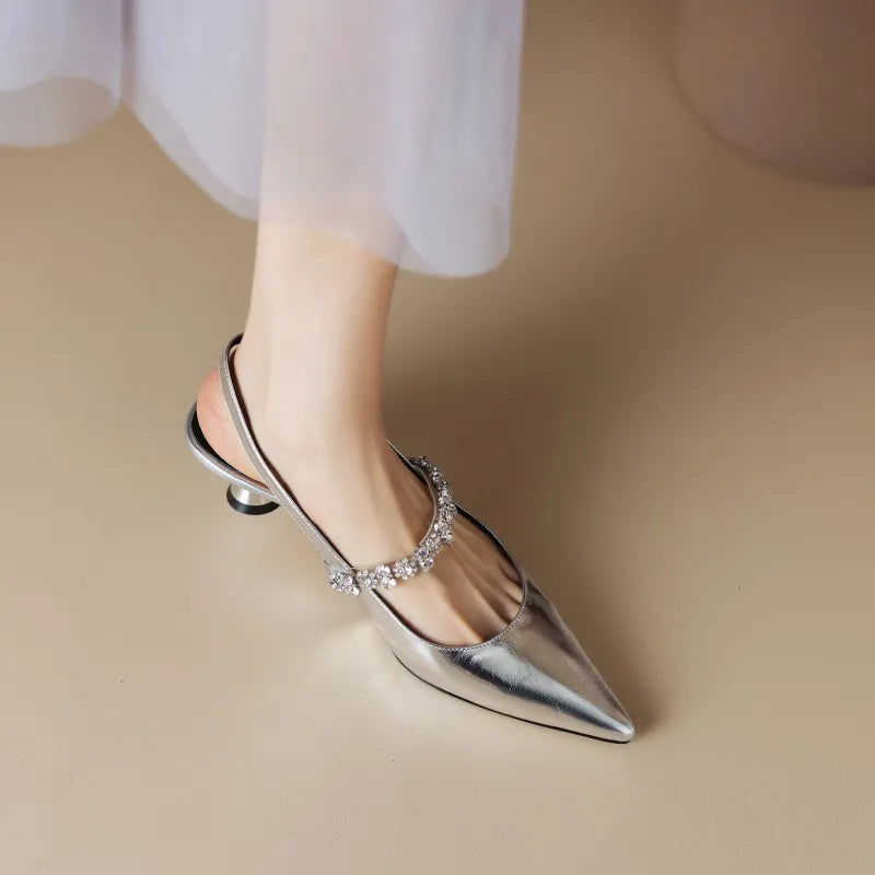 Women's Crystal Strap Slingback Heels | Pointed Toe Evening Pumps