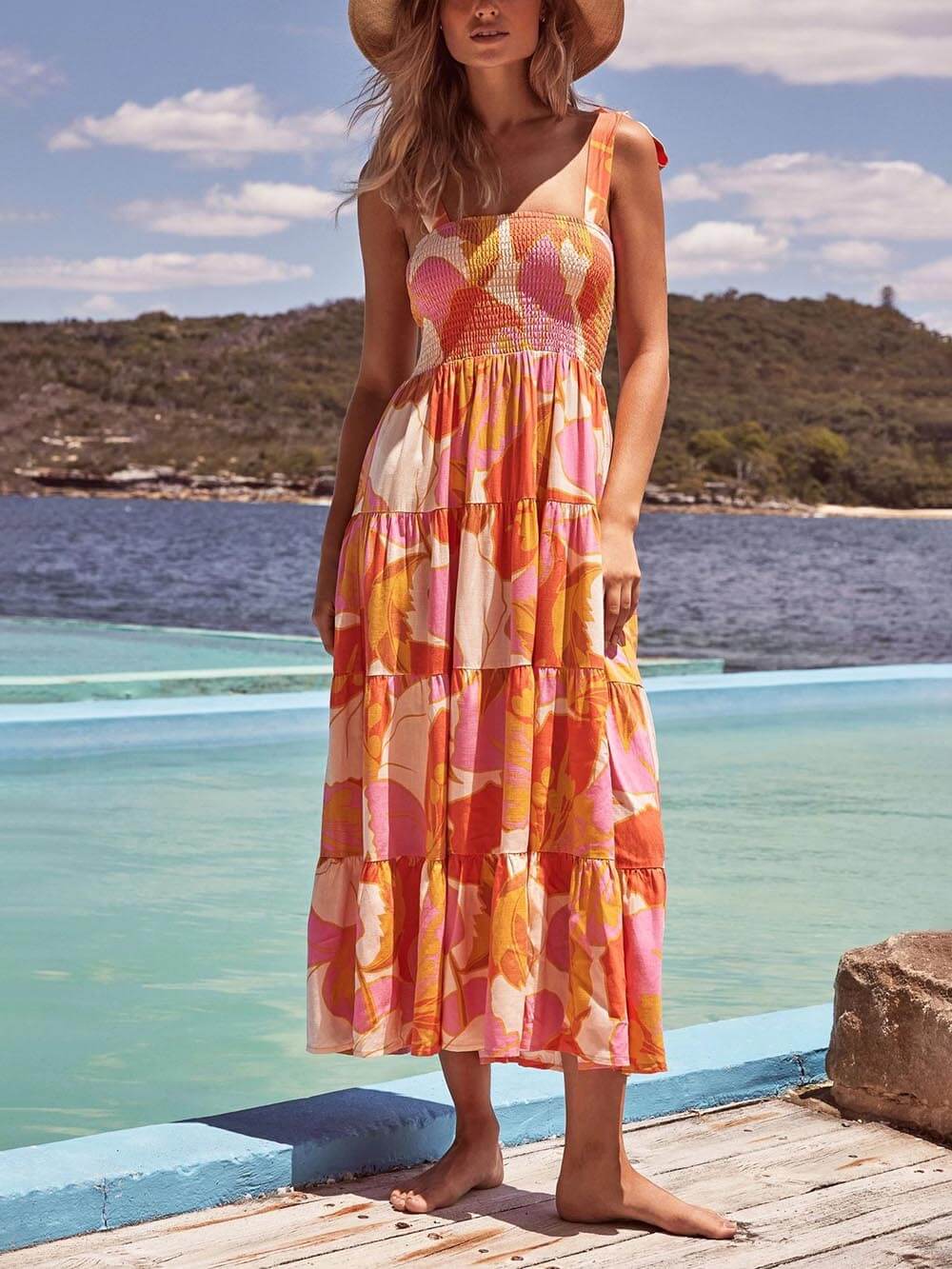 Sundress | Vibrant Halter-Neck Midi Summer Dress | Stylish Comfortable