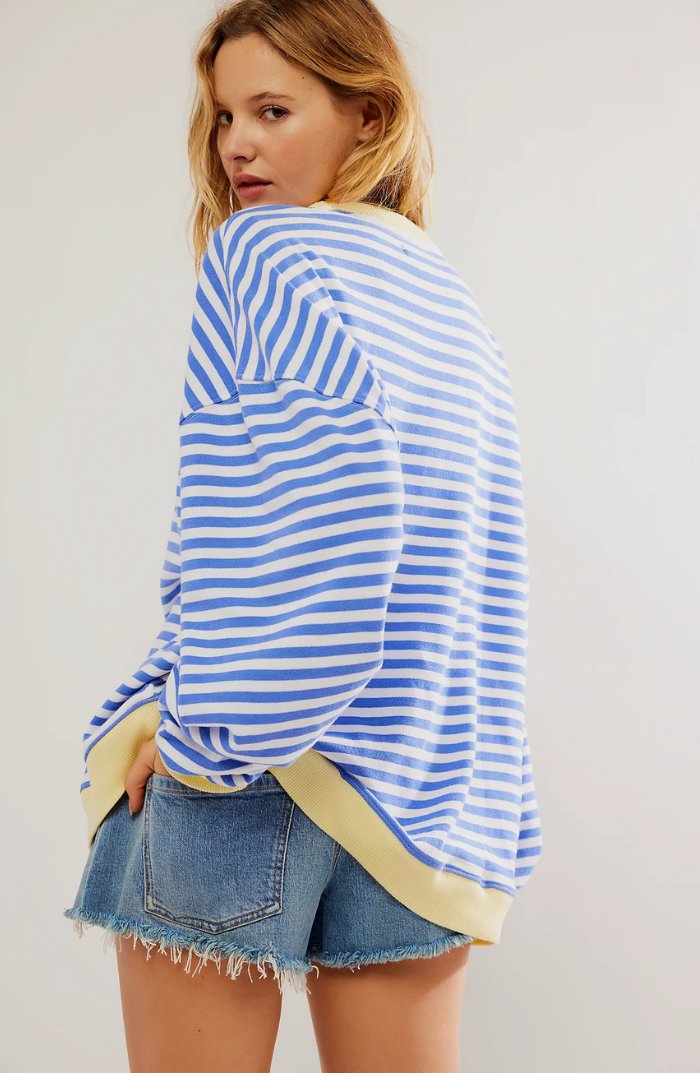 Sweatshirt | Oversized Striped Contrast-Trim Casual Top | Bold Comfortable