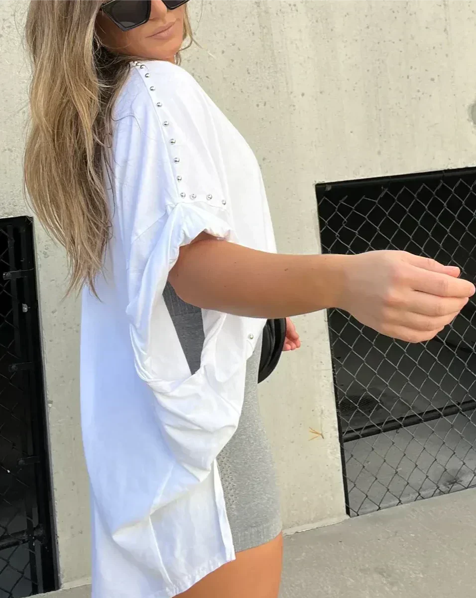T-Shirt | Stud-Detail Oversized Boyfriend Top | Edgy Comfortable
